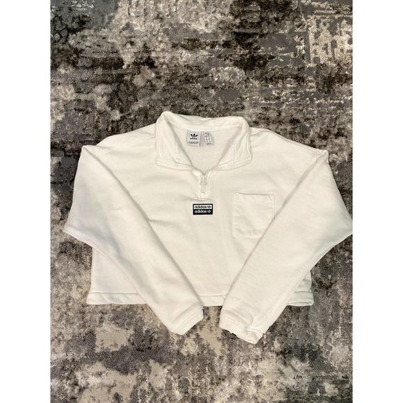 adidas Jackets & Blazers - Adidas White Cropped Cinched Half Zip